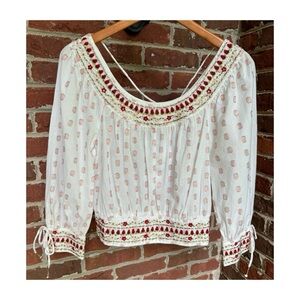 NWOT Anthropologie Embroidered and Beaded Top  Size XS